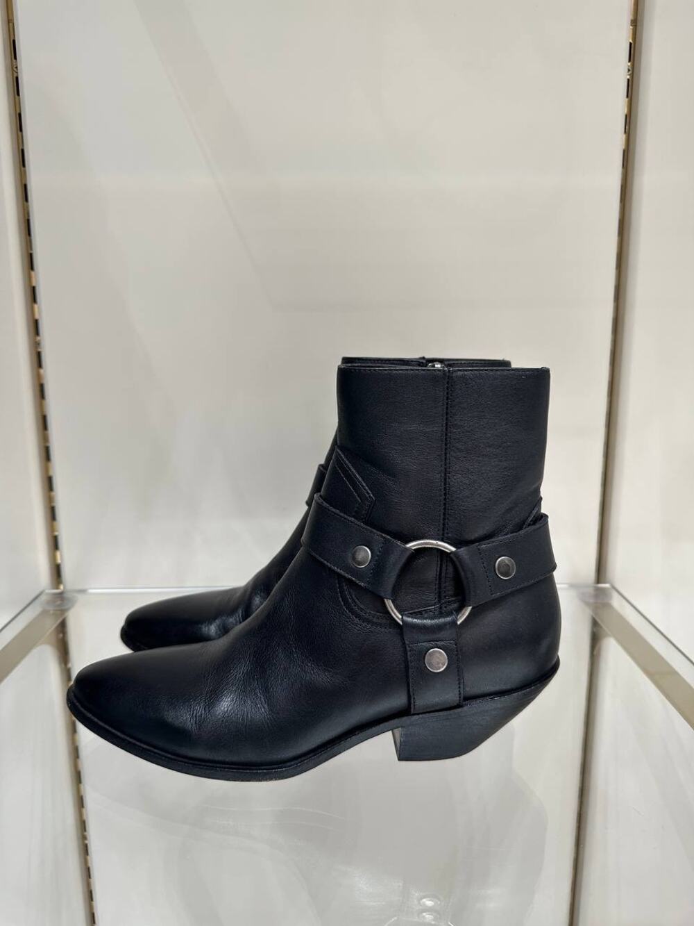 Saint Laurent Black Leather Texan Ankle Boots Sz.37